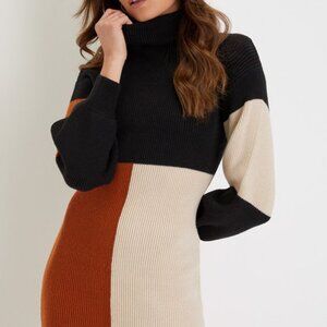 Lulus Mod For You Black Color Block Turtleneck Mini Sweater Dress - Size S